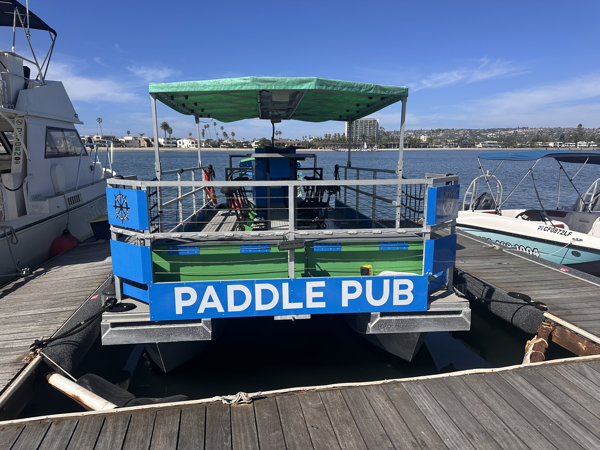 Paddle Pub vessel front view at dock
